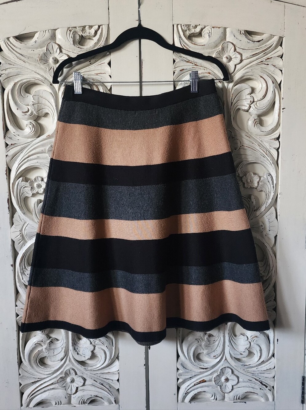 Black & Tan Striped A-line Sweater Skirt
